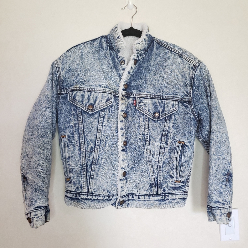 Vintage Levi's Acid Wash Denim Sherpa Jacket Large